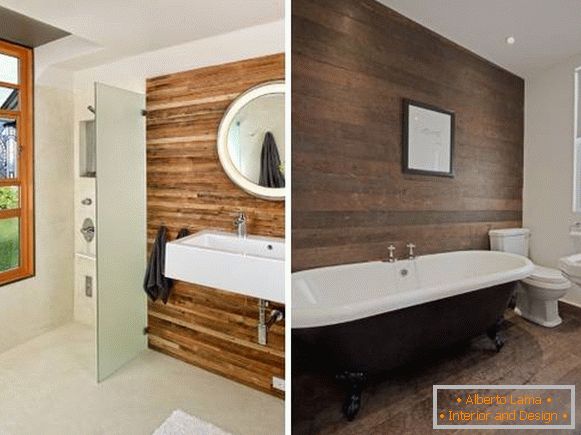 Дървени панели за вътрешна декорация на стени - снимка на баня