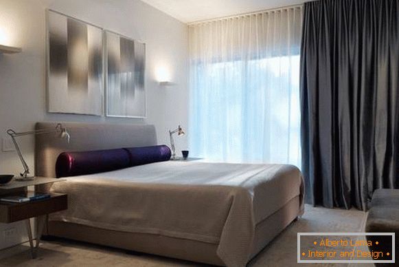 Дизайн на завеси за спалня - снимка на нови елементи в тъмно сив цвят