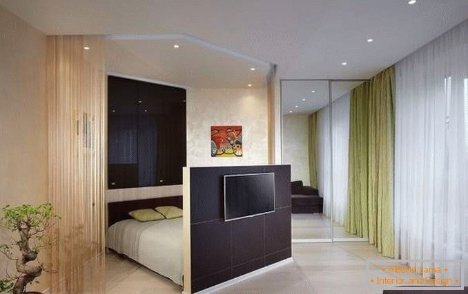 Дизайн на двустаен апартамент за семейство с дете - интериор на спалня на зала