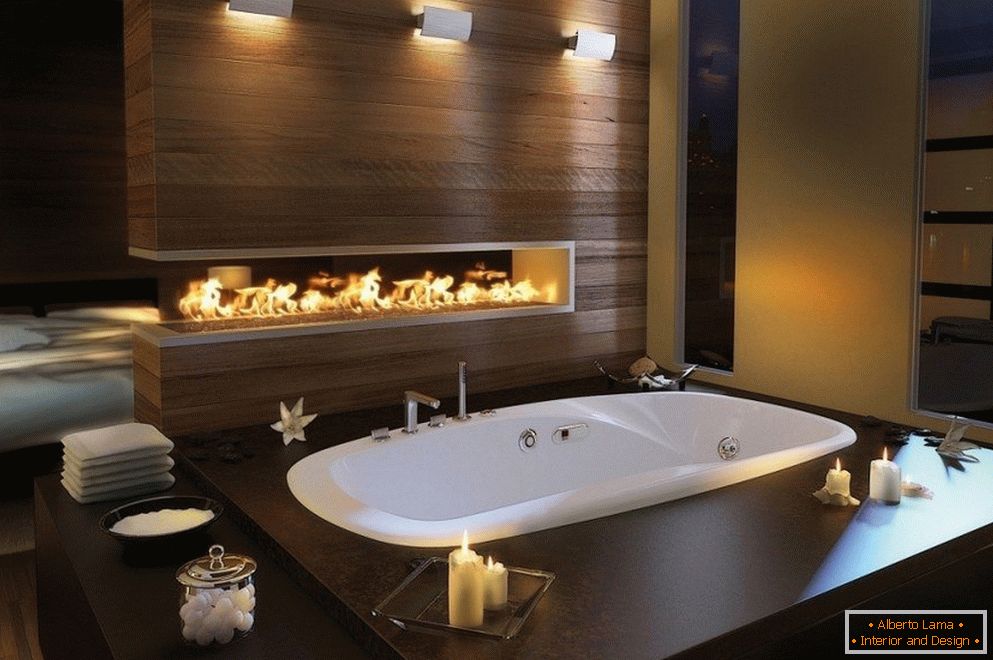 Модерен дизайн на баня с камина