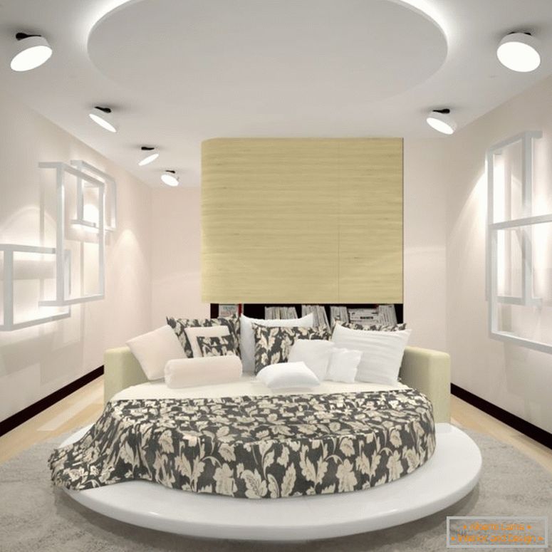 светлинна спалня в стил модерен-с-кръгло легло по душа