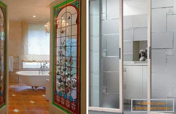Необичайни стъклени врати за баня с шарка и текстура