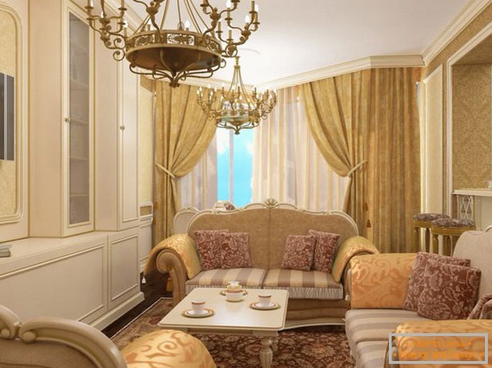 Модерен бароков стил: извити мебели за салони, гоблени със златно шиене, масивни позлатени полилеи.