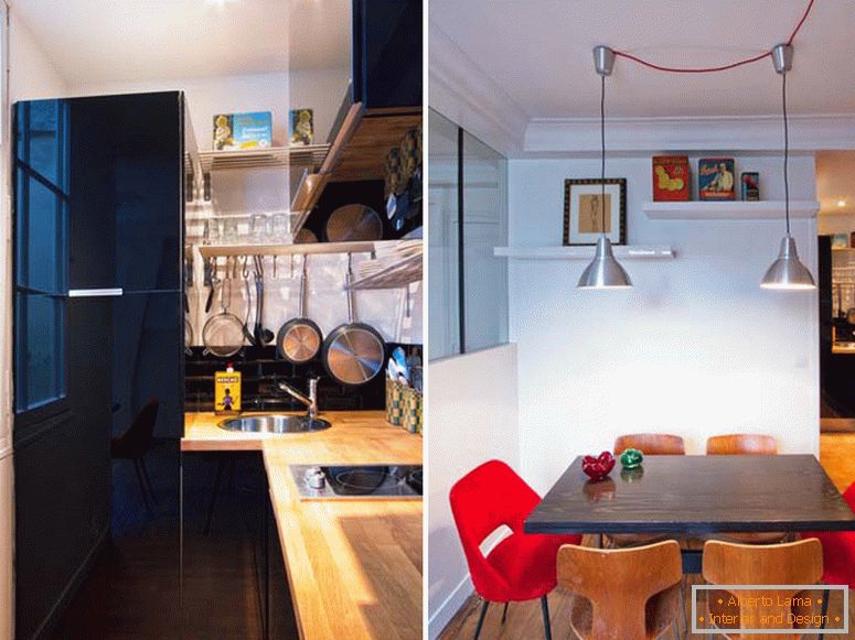 Кухня и трапезария на малък студио апартамент в Париж