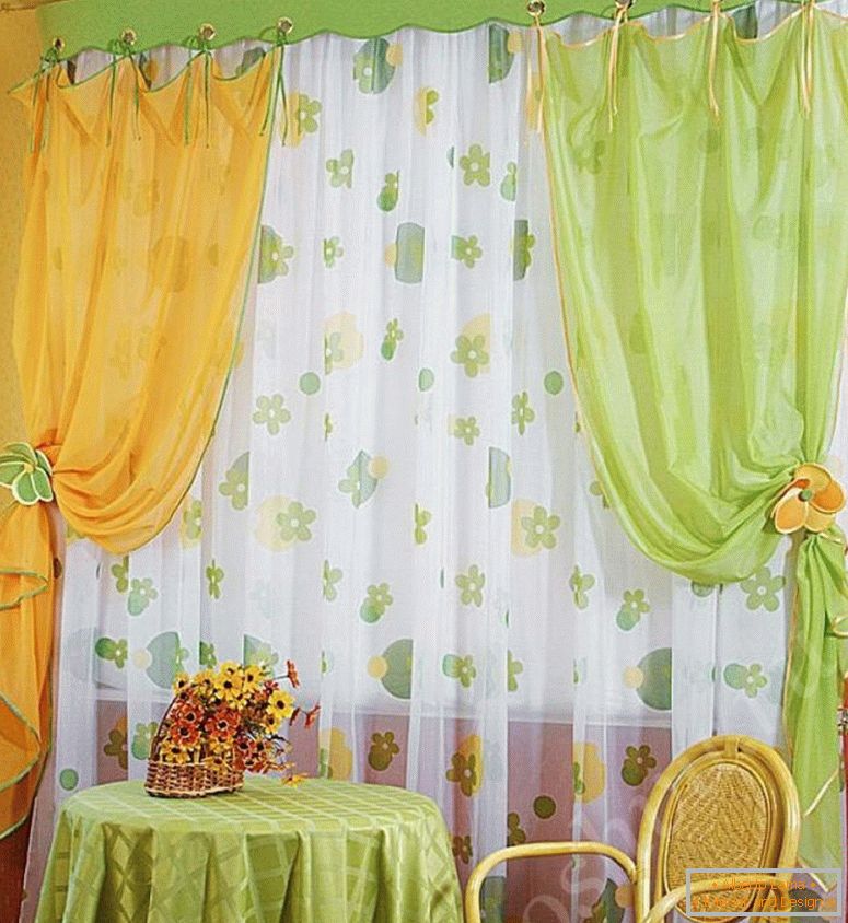 извънредното-набор-готови завеси-за-кухня-жълто-зелен цвят-с-тюл-с-цветно-украшение-в-zhpg