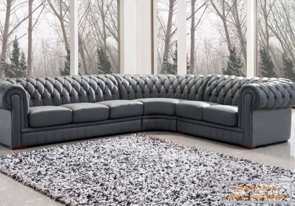 Ъглова тапицирана мебел за хола - диван в интериора
