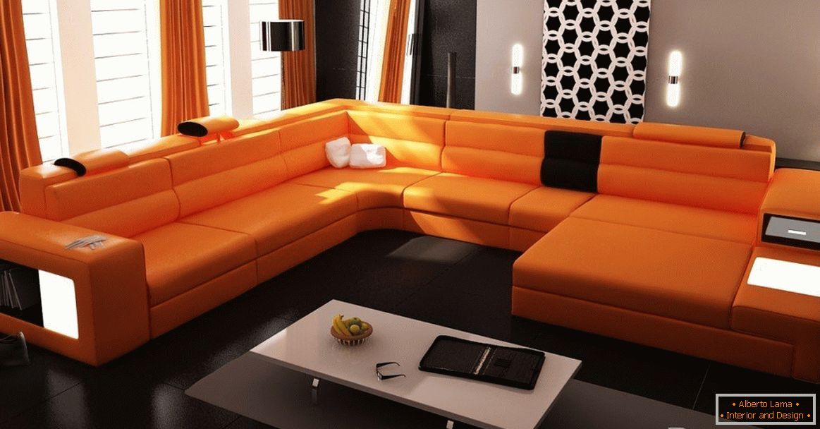 Оранжев диван в строг хол