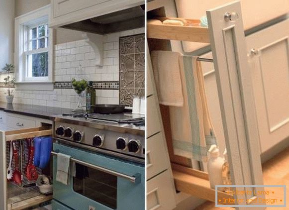 Вертикални чекмеджета и шкафове за кухнята