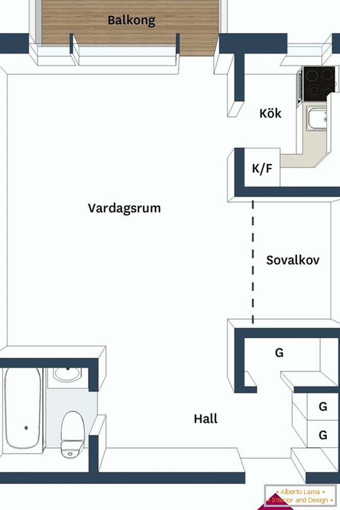 Апартамент от 29 квадратни метра с високи тавани в Гьотеборг