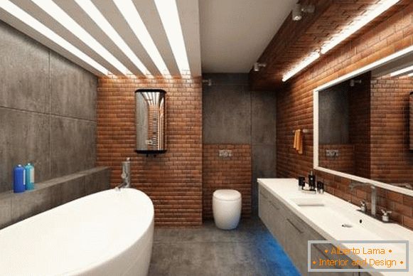 Плочка за тухли и бетон за баня в таванско помещение - снимка