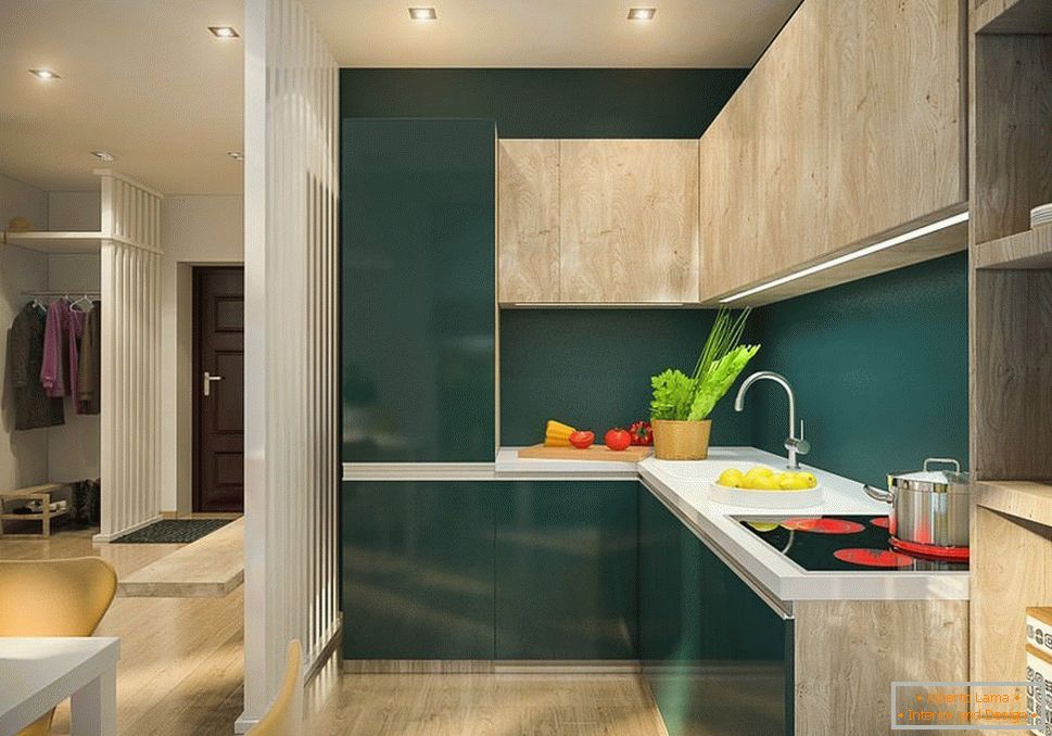 Кухненски дизайн в едностаен апартамент от 33 кв.м.