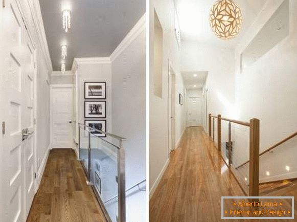 Съвременни идеи за завършване на коридора в дизайна на втория етаж в частна къща