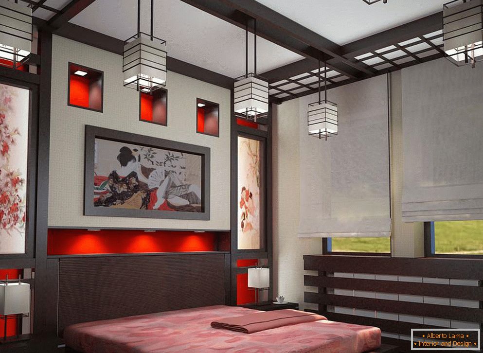 Светилници и полилеи в спалня в японски стил