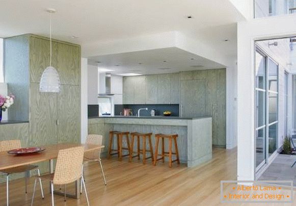 модерно-светли зелени мебели за кухнята