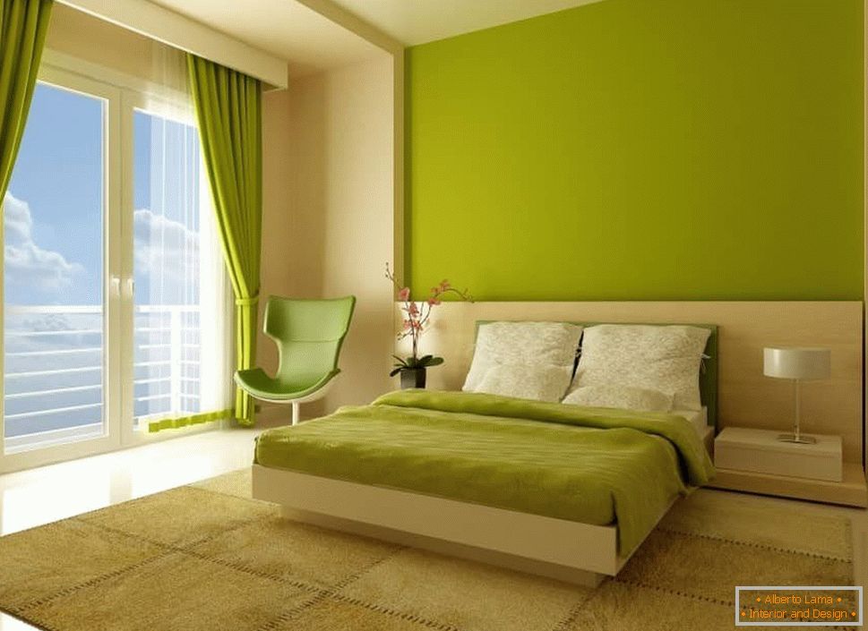 Спалня в светлозелен цвят