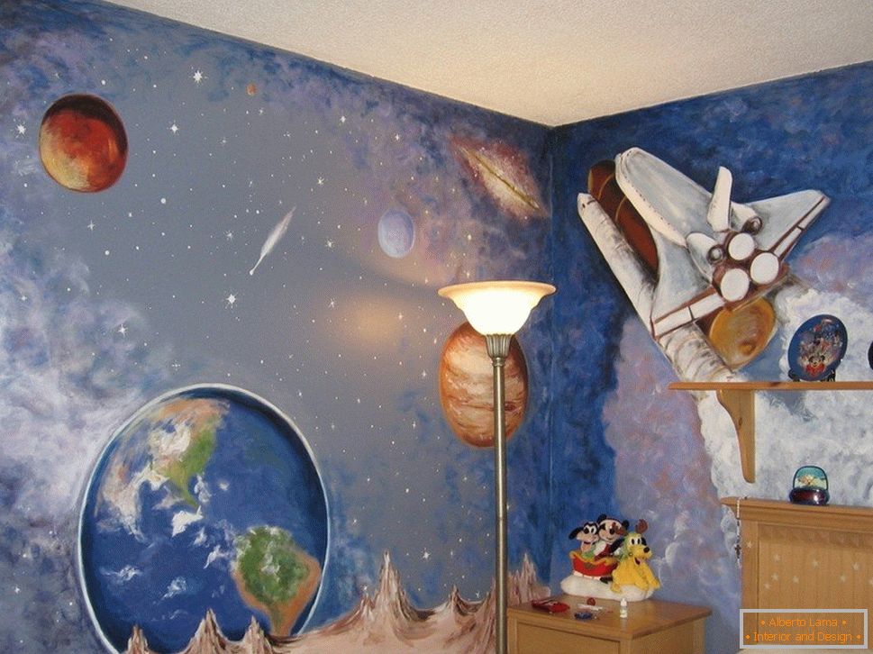 Гледката на пространството по стените на детската стая
